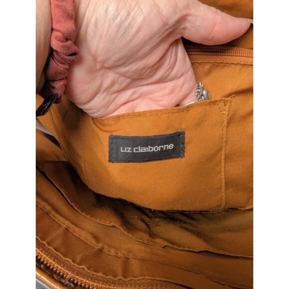 Liz Claiborne Tote Shoulder Bag Large Cognac Double Strap Purse spacious career - Picture 10 of 16